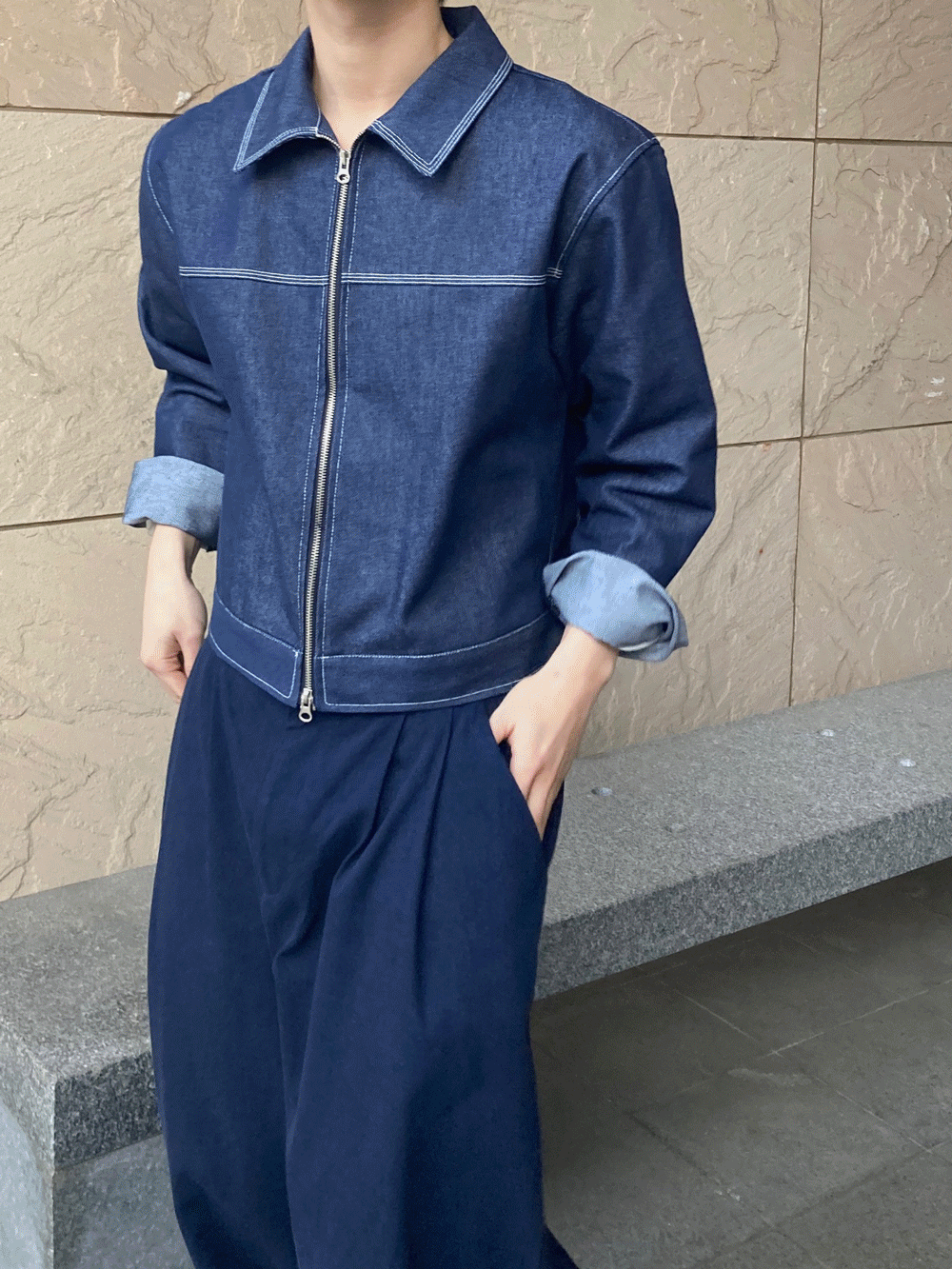 denim crop jacket (3color)