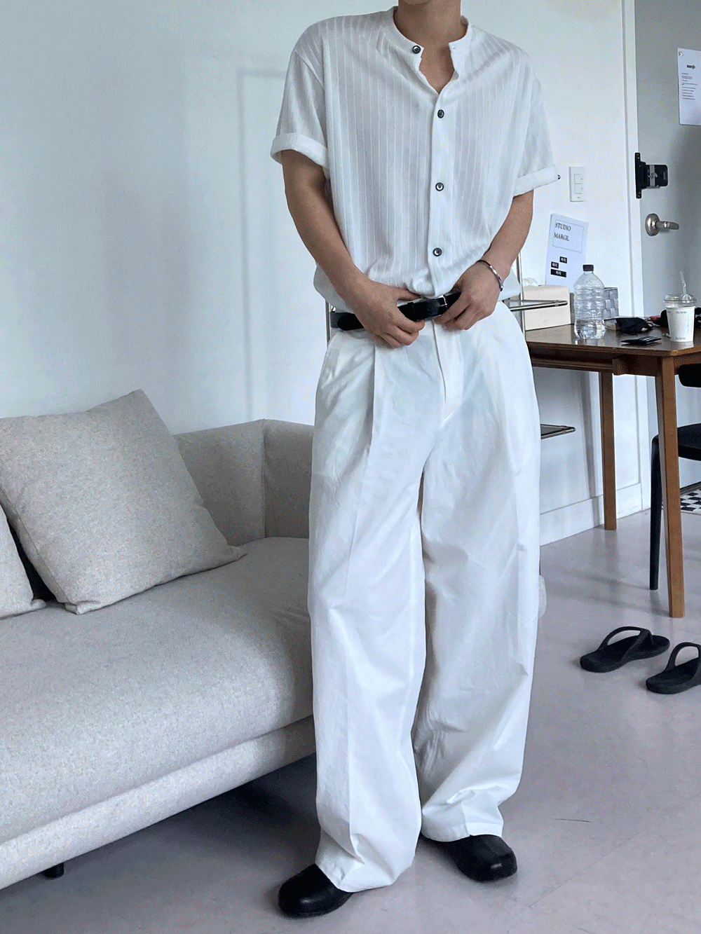 one tuck wide cotton pants (3color)