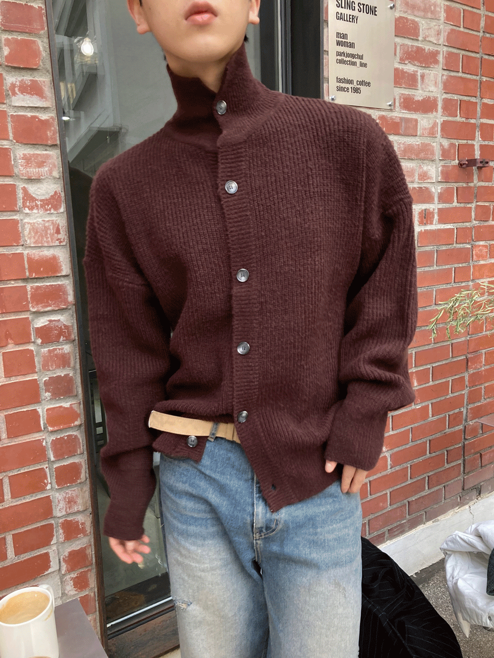 High neck knit cardigan (6color)