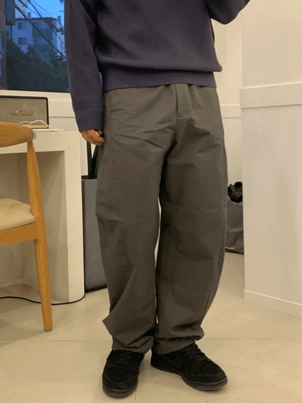 Curved nylon banding pants (3color)